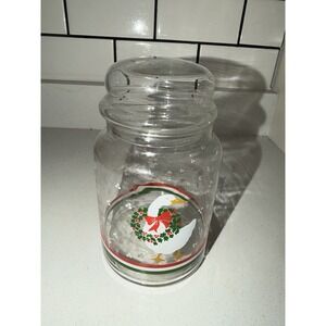 Libbey Apothecary Glass Jar W/Lid Christmas Goose & Wreath VINTAGE EUC